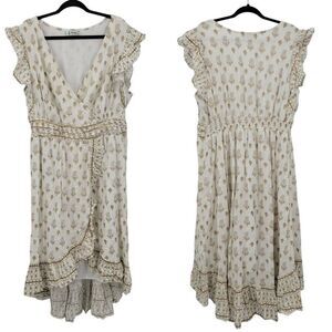 Womens High Low Wrap Dress Plus Sz 2X Paisley Sleeveless Boho Indian Cotton